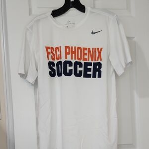 Nike White Tee with Orange and Navy Soccer Print